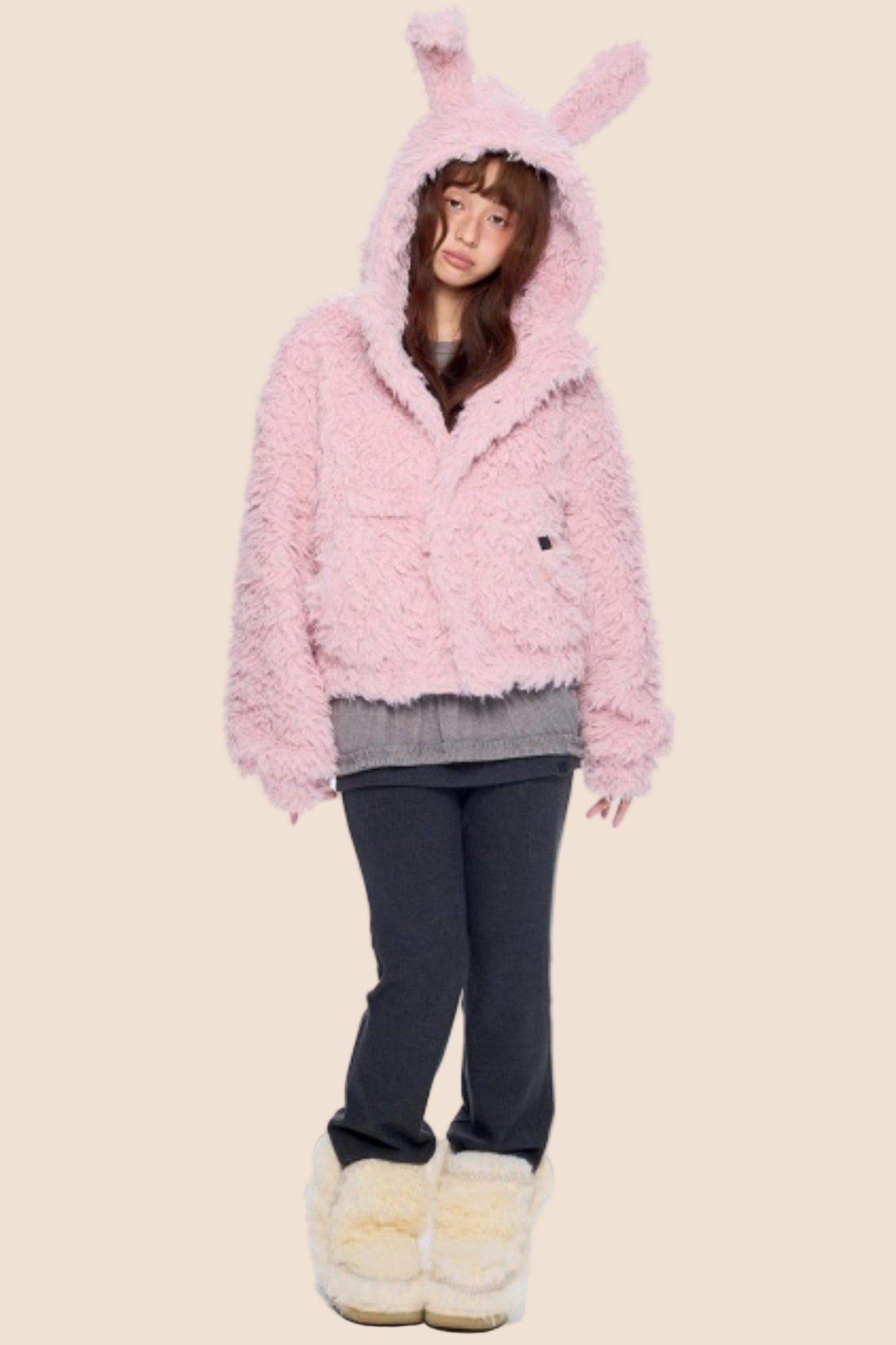 Imitation Wool Hooded Cardigan