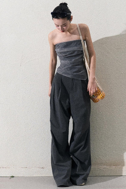 캐주얼 슬림 자켓 & 와이드 레이스 팬츠 세트 