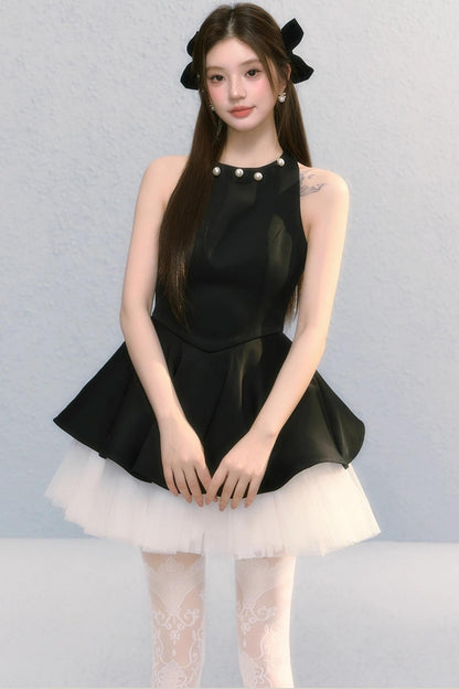 Obsidian French Bow Sleeveless A-Line Dress