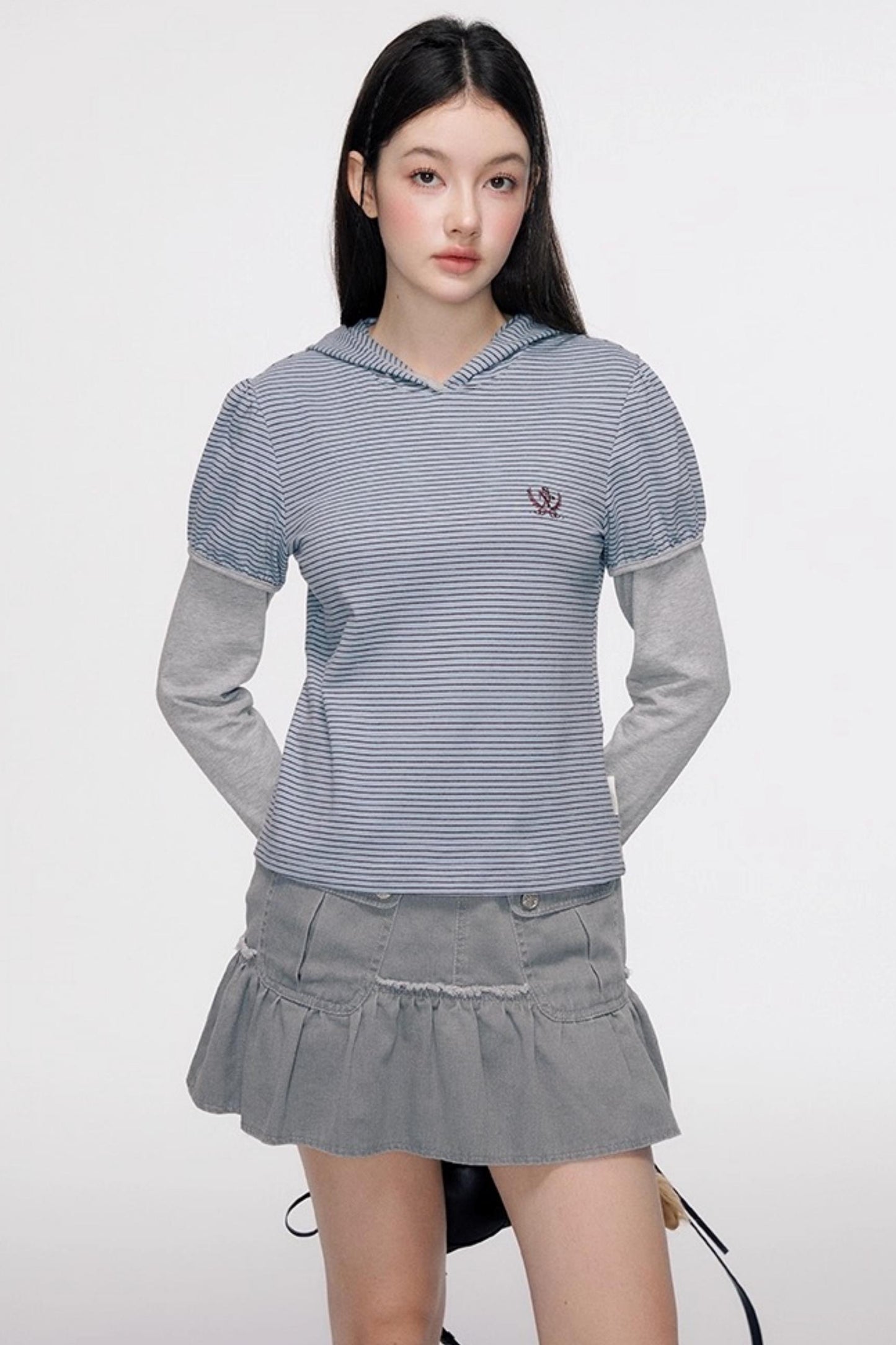 Panelled Puff Sleeve Layering Sweatshirt