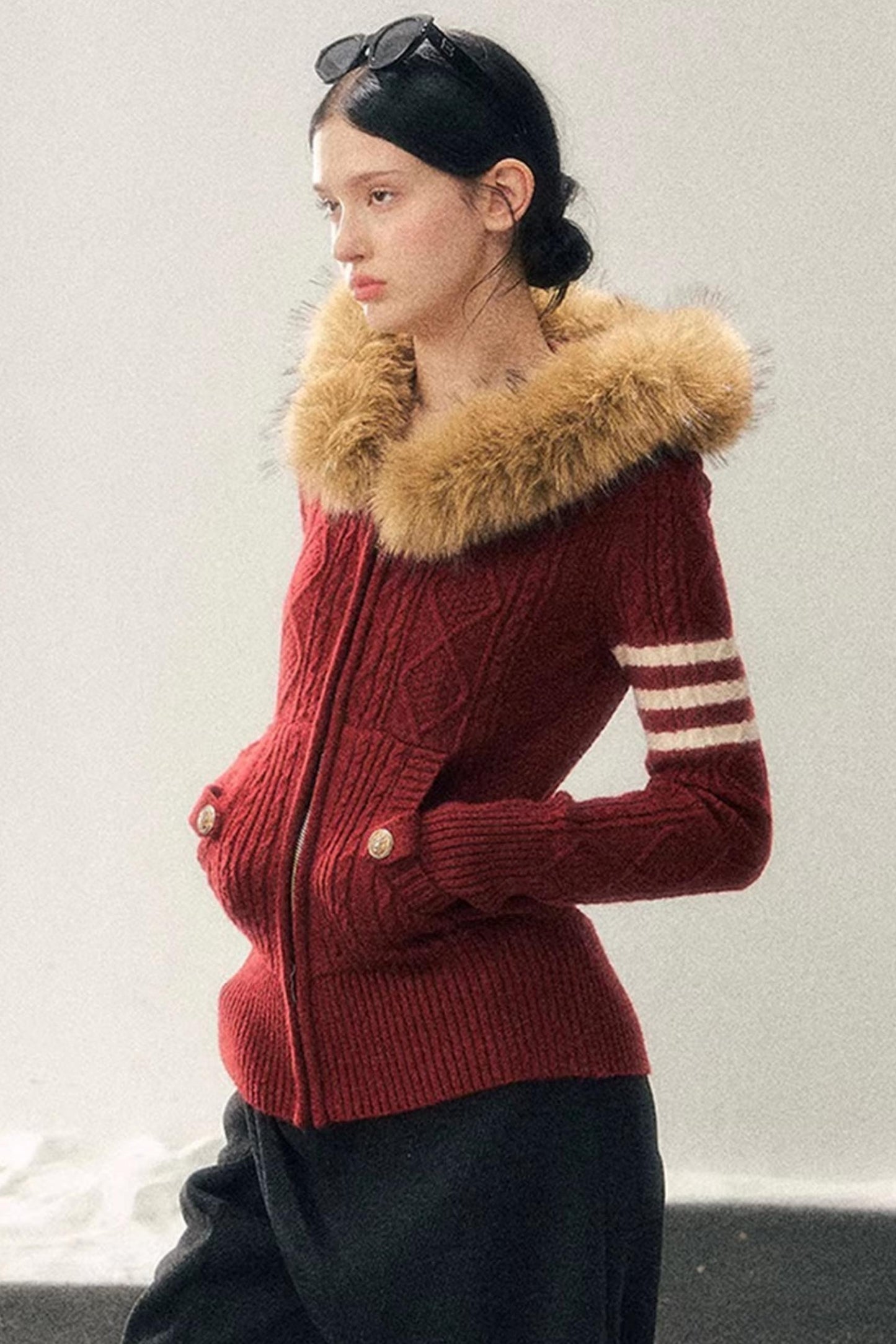 Hooded Cable Knit Sweater