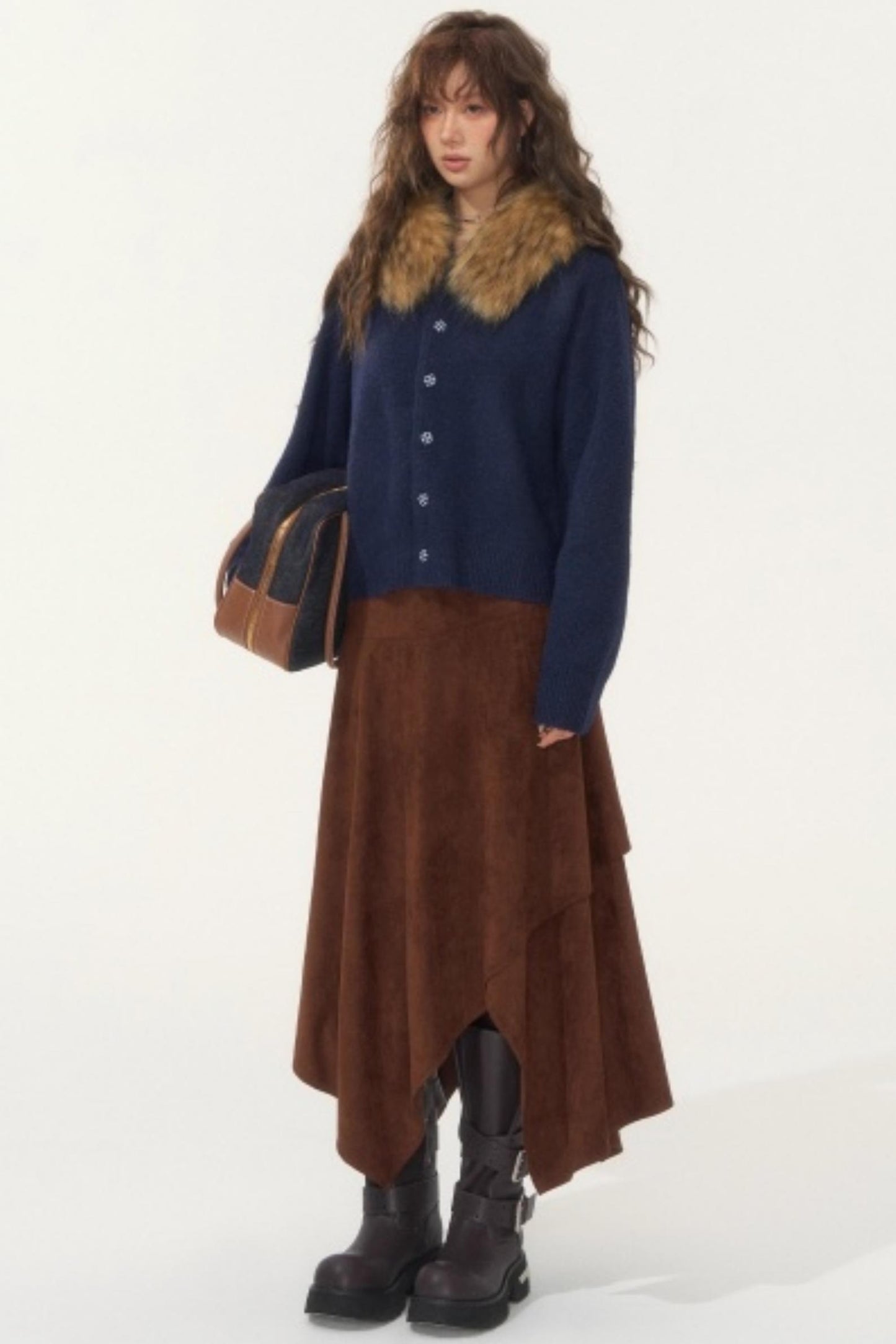 Detachable Fur Collar Cardigan