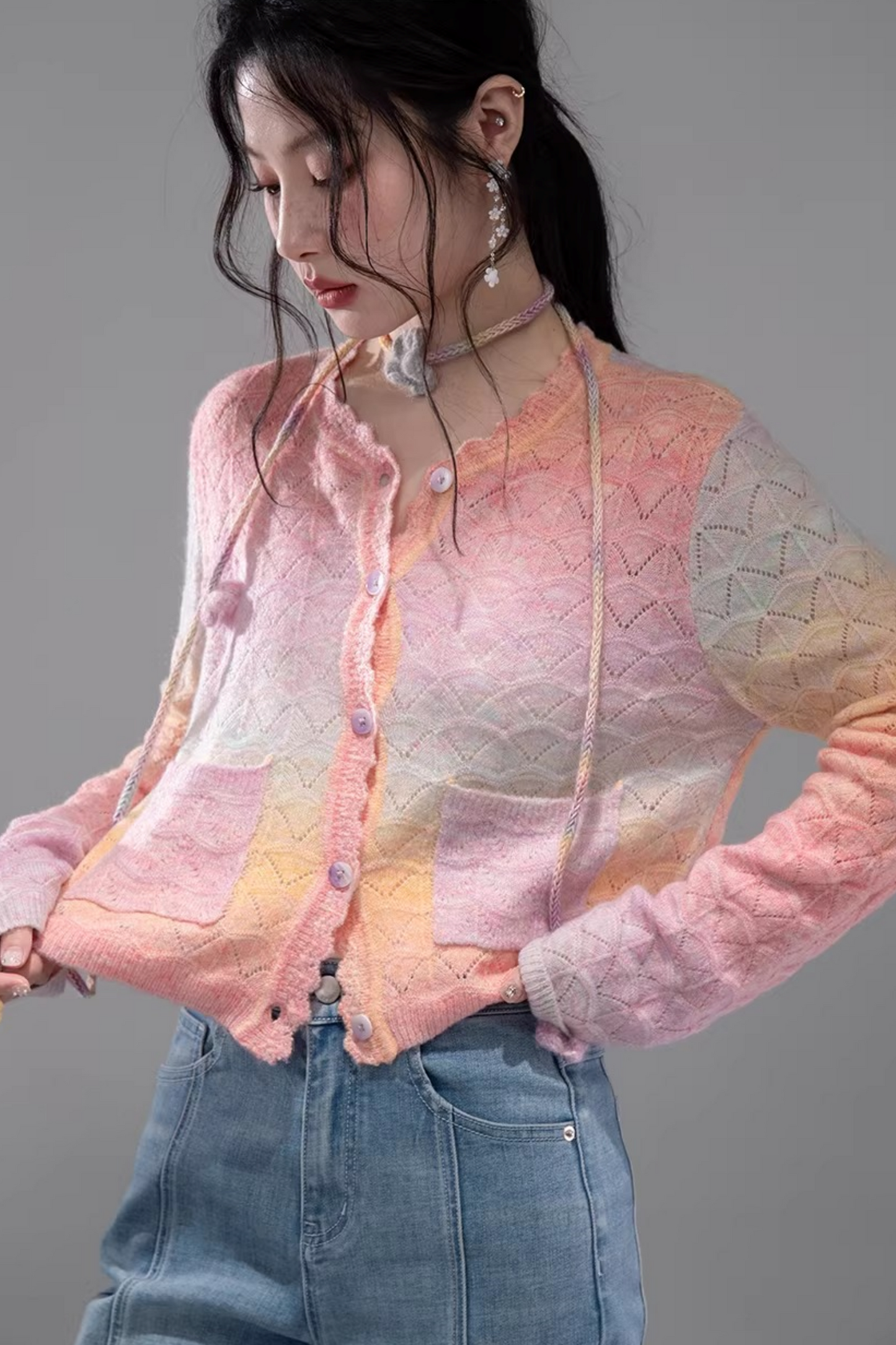 Gradient Rainbow Wool Cardigan