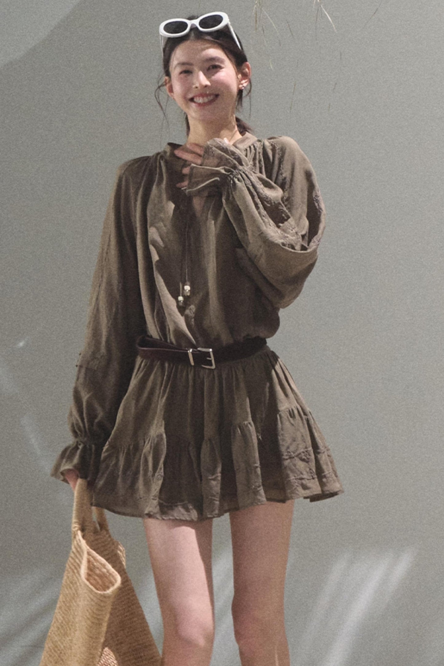 Relaxed Bubble Sleeve Skirt Set-Up