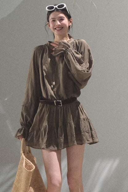 Relaxed Bubble Sleeve Skirt Set-Up