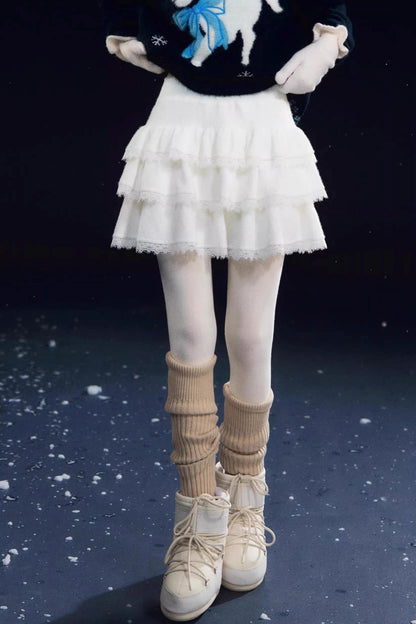 Lace Spliced Velvet Skirt