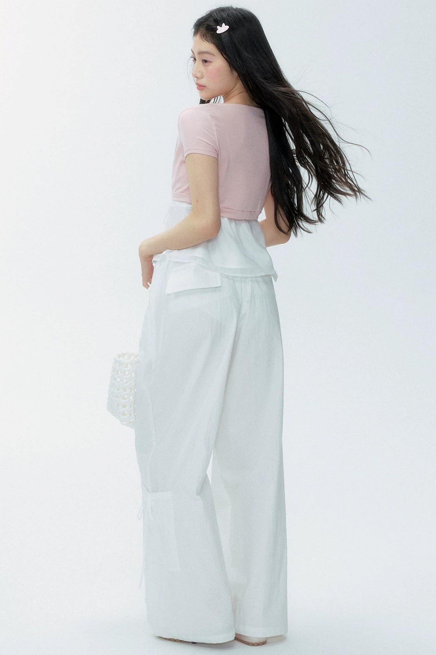 White Drawstring Wide-Leg Pants