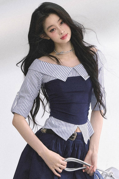 Gray Sugar Striped Short-Sleeved Shirt