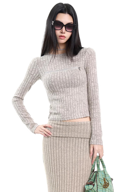 Gray Cut Out Knit Top