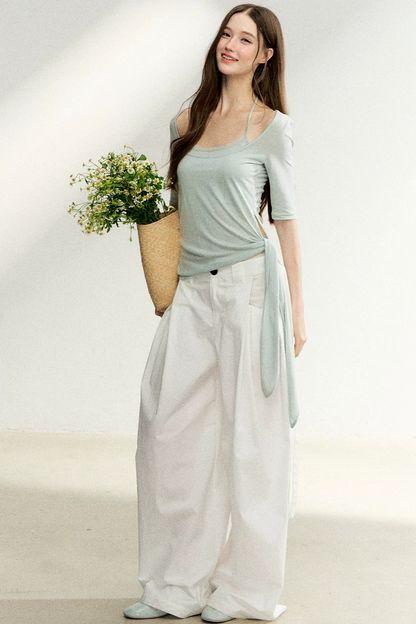 Double-Layer Tie-Waist Top