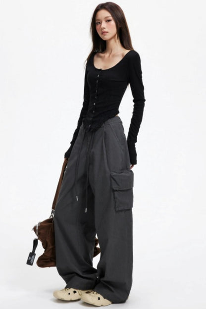 Vintage Drawstring Loose Cargo Pants