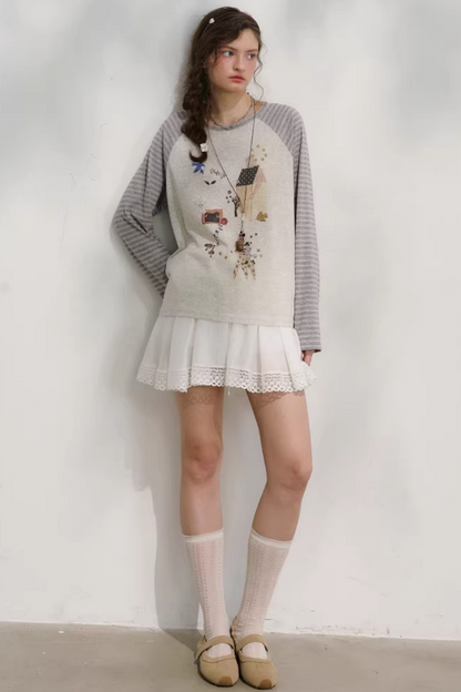 Plaid Lace Pleated Skirt