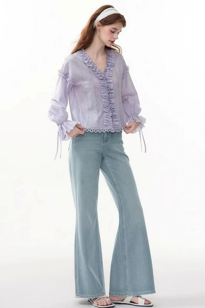 Chic Bubble Sleeve Shirt & Skirt Set-Up