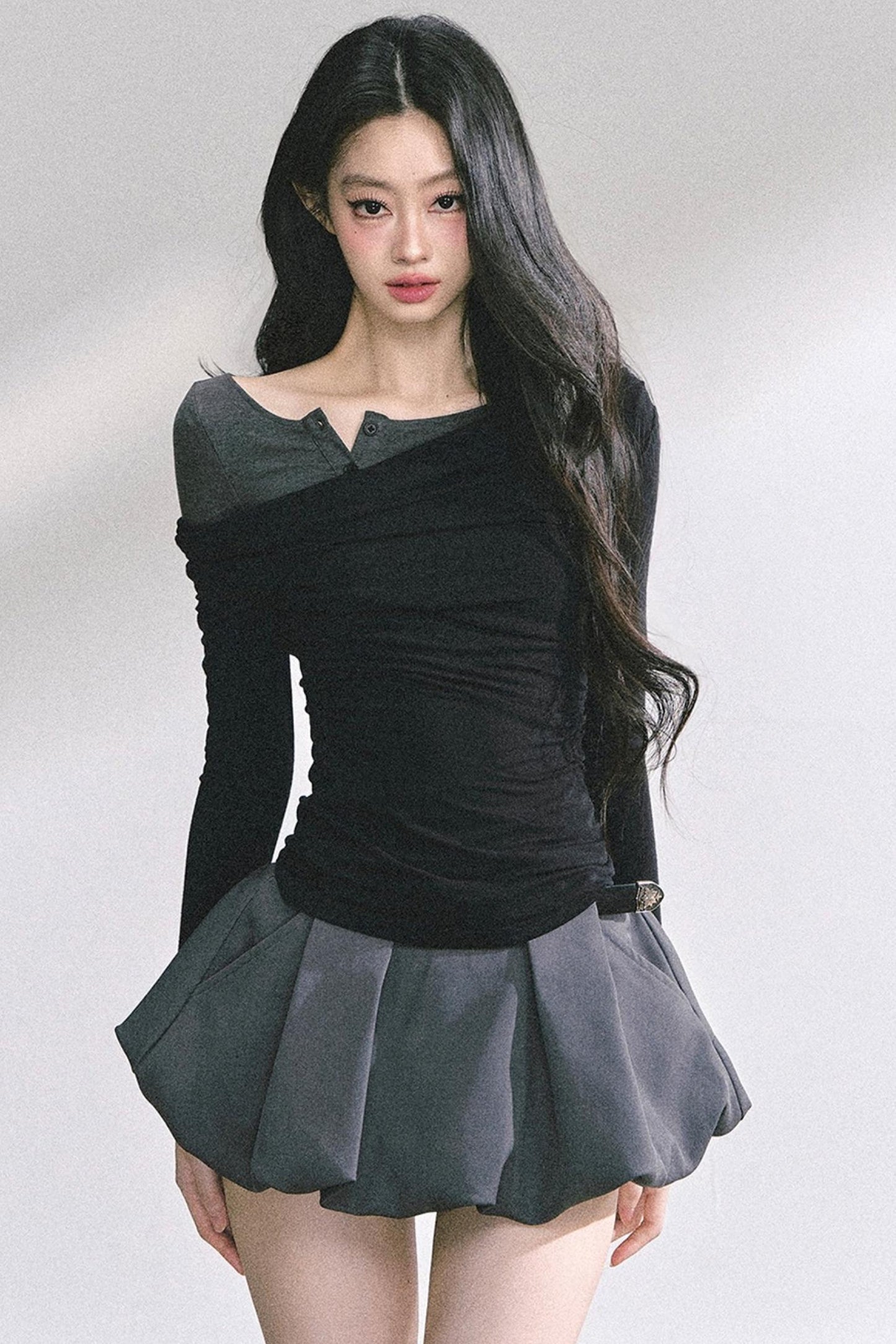 Korean Off-The-Shoulder Black Top