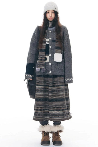 Knitted Patchwork Slim Dress Set-Up