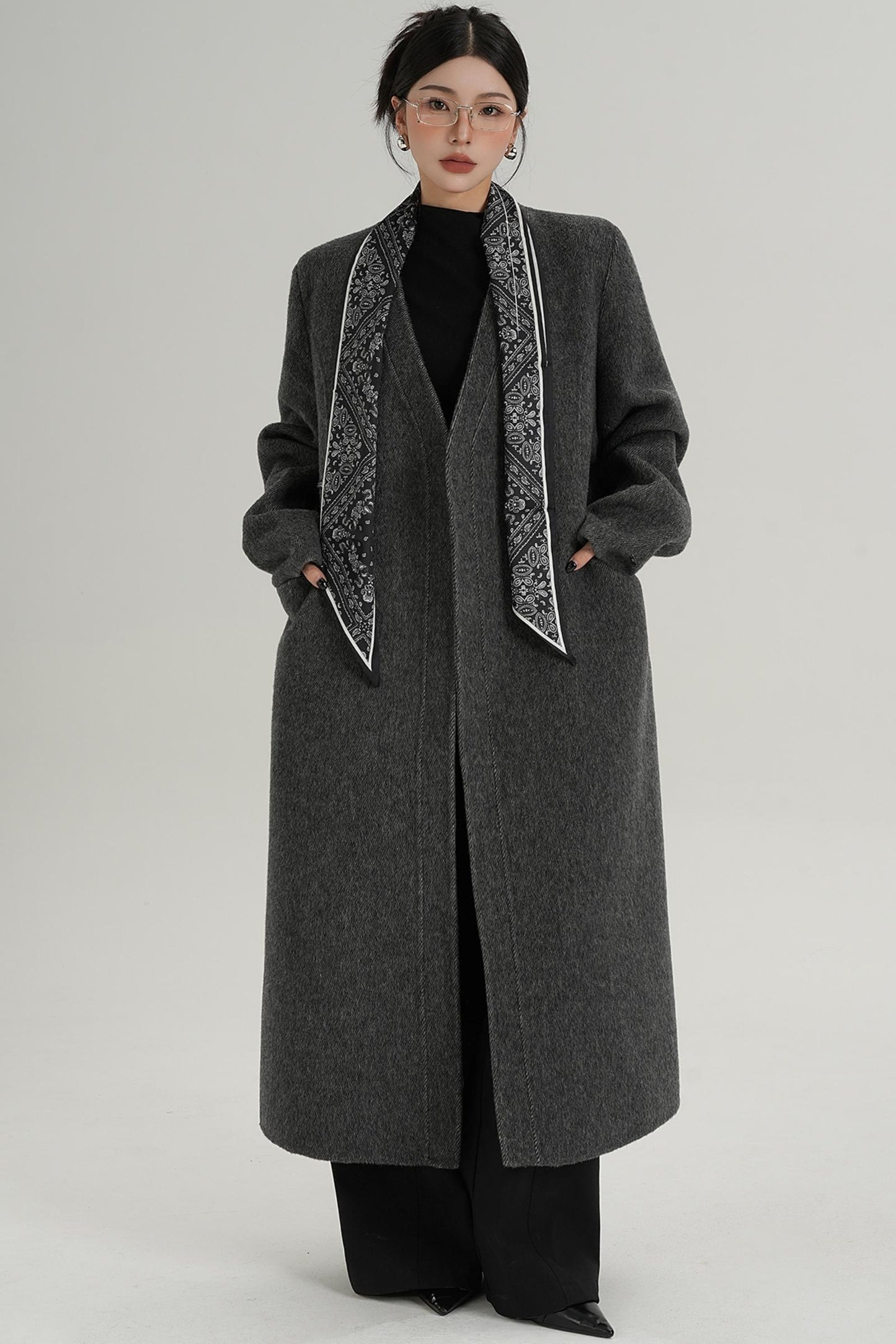 V-Neck Wool Trench Coat