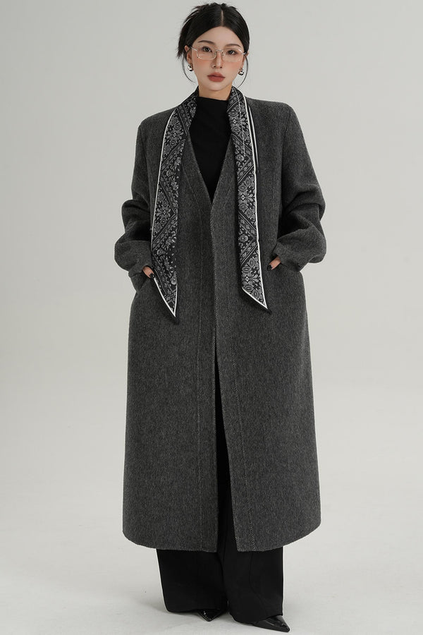 V-Neck Wool Trench Coat