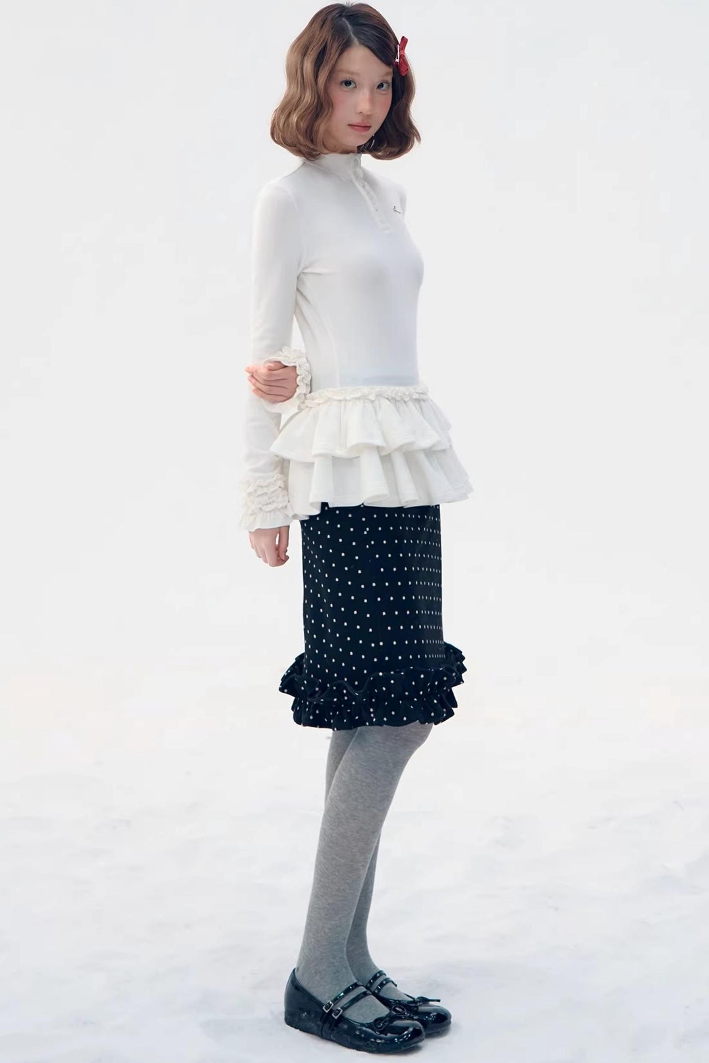 Six-Button Lace Hem Top