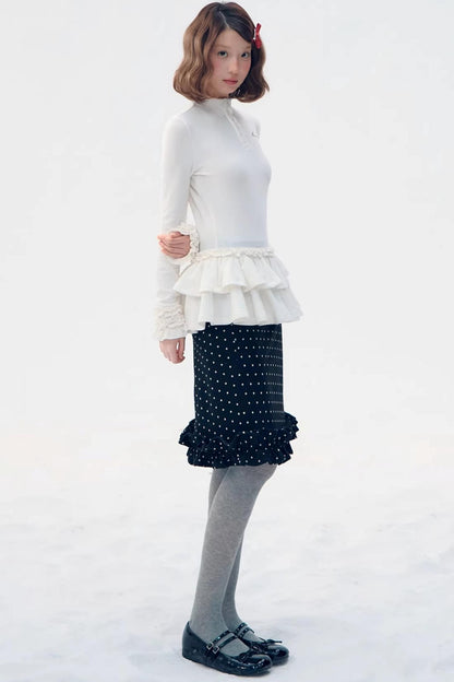 Six-Button Lace Hem Top