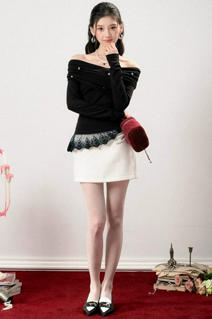 Off-Shoulder Lace Asymmetrical Top