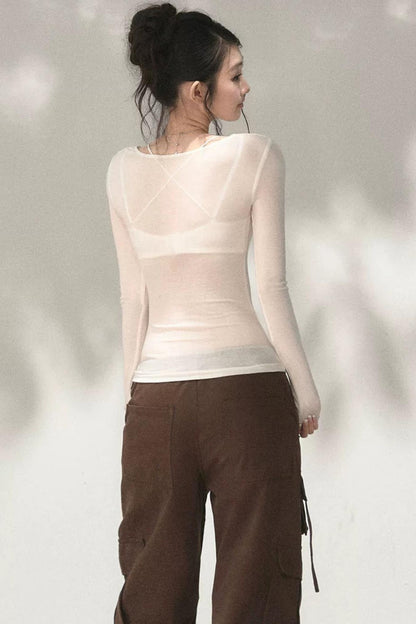 Top in maglia di pizzo a toppe