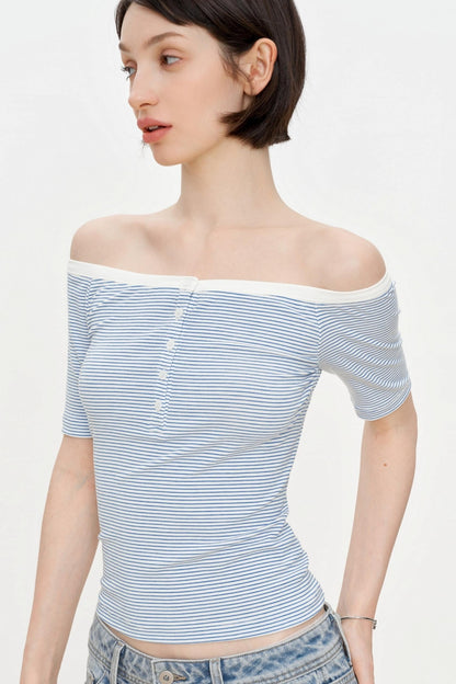 Blue Asymmetrical Lace Top