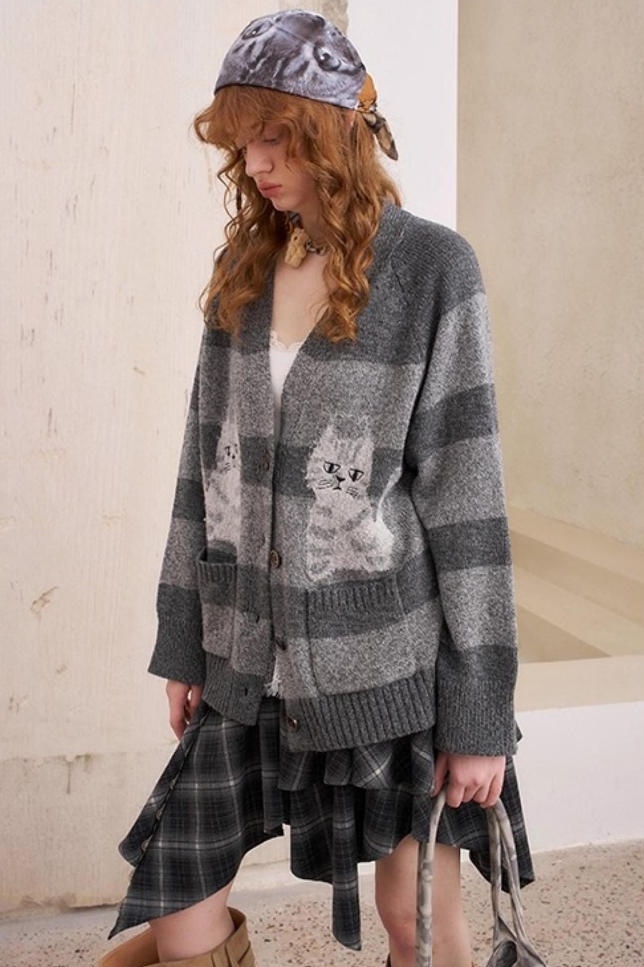 Symmetrical Striped Knitted Cardigan Jacket