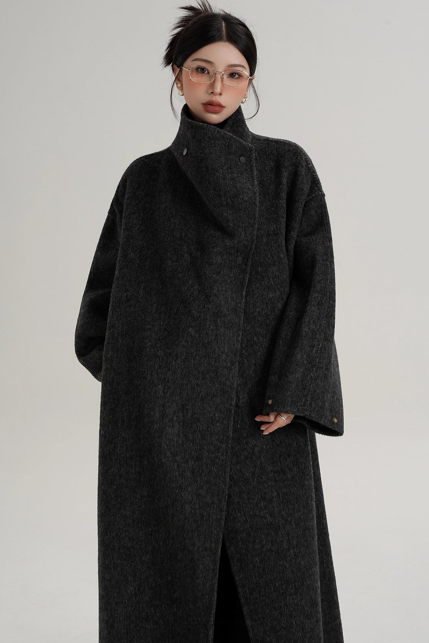 Stand-Up Collar Elongated Wool Coat