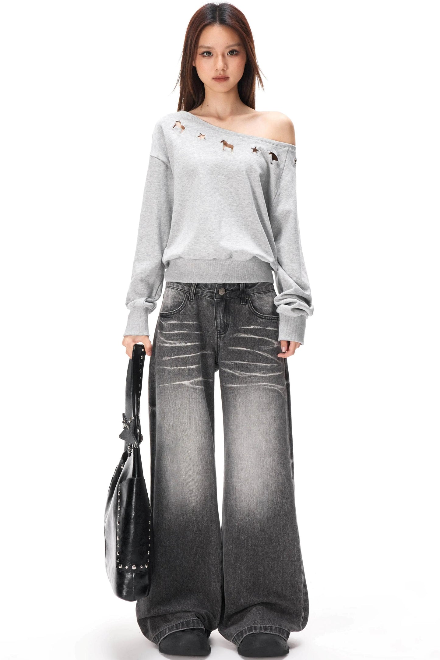 Asymmetrical Hollow Knit Sweater