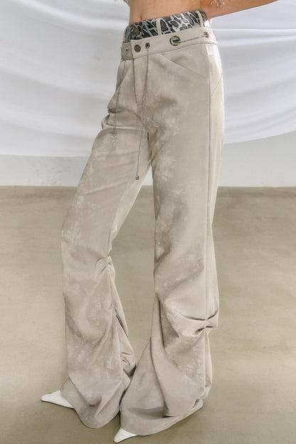 Glossy Leather Pleated Flared Pants