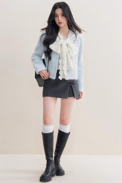 Bow Woolen Hem Skirt