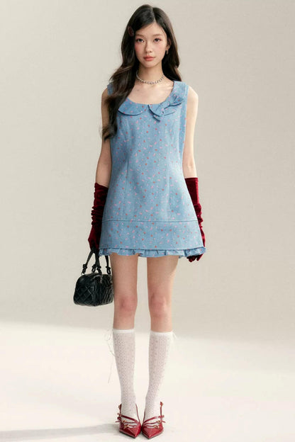 Contrast Floral Bow Collar Dress