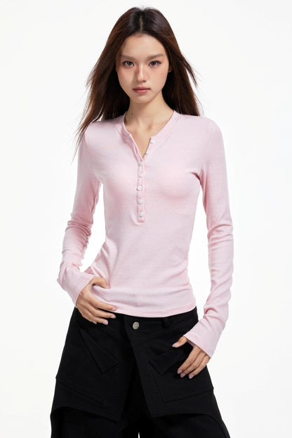 Pink Neck Knit Top