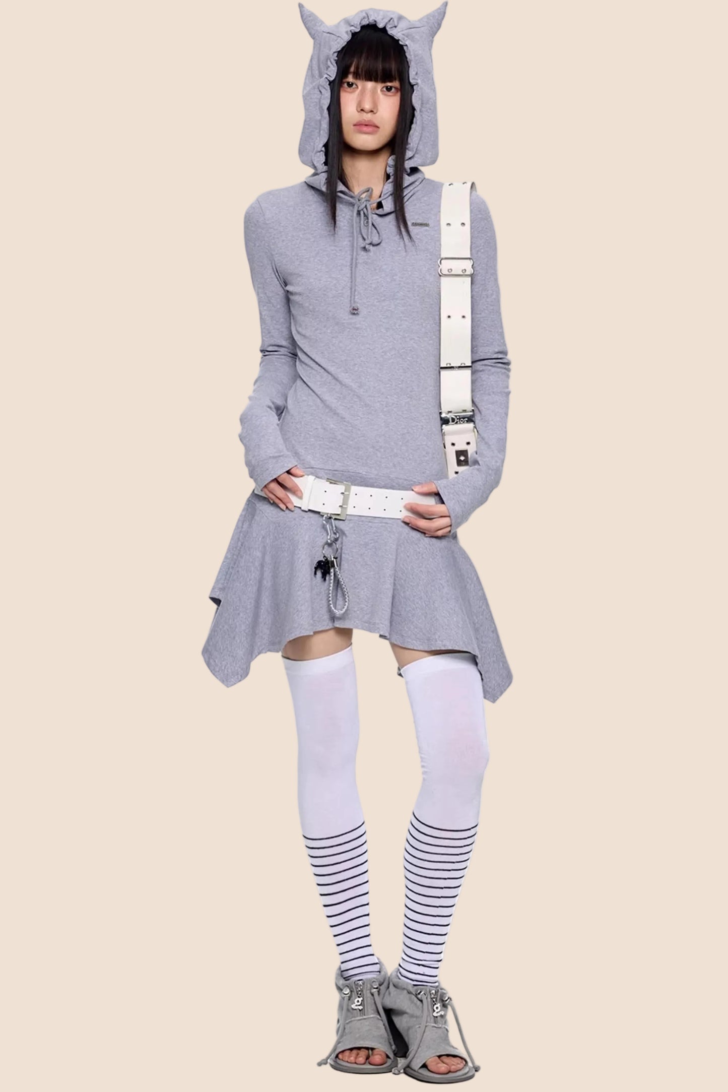 Retro Y2K Gestreiftes Kapuzenkleid