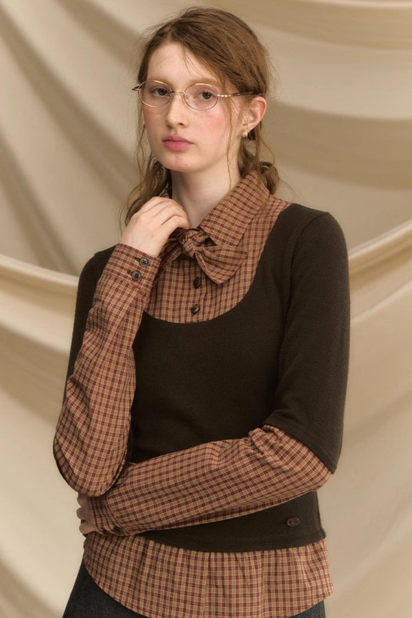 Bow Tie Plaid Slim Shirt