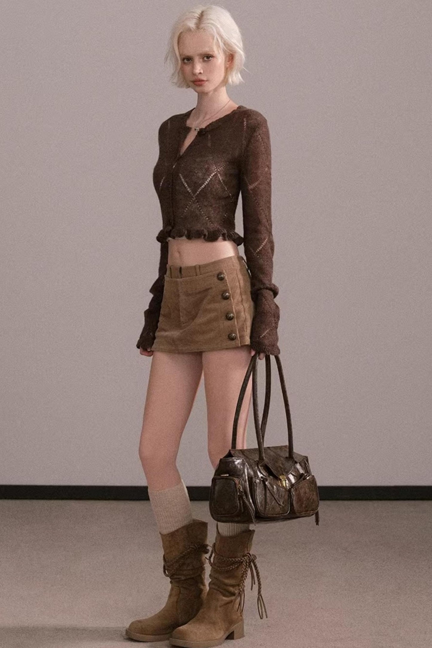 Coffee Argyle Knit Sweater