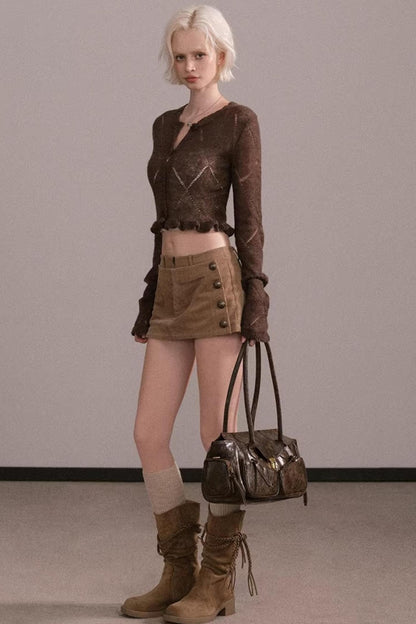 Coffee Argyle Knit Sweater