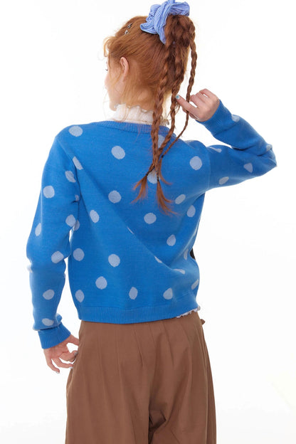 Blue Cat Polka Dot Knitted Cardigan