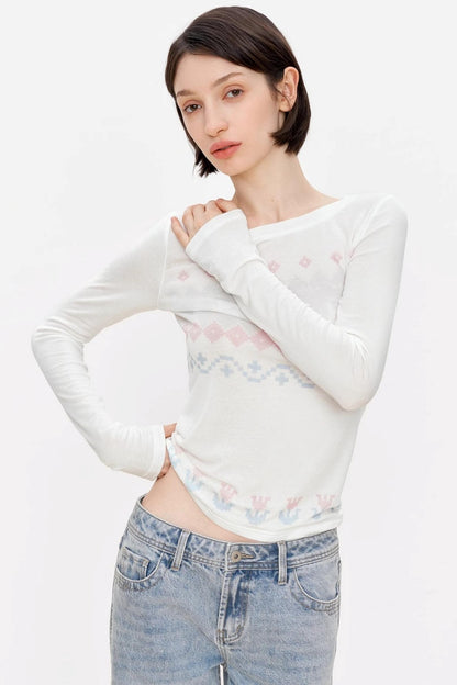 Fair Isle Wool Blend Long Sleeve Tee