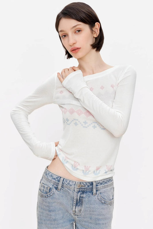 Fair Isle Wool Blend Long Sleeve Tee