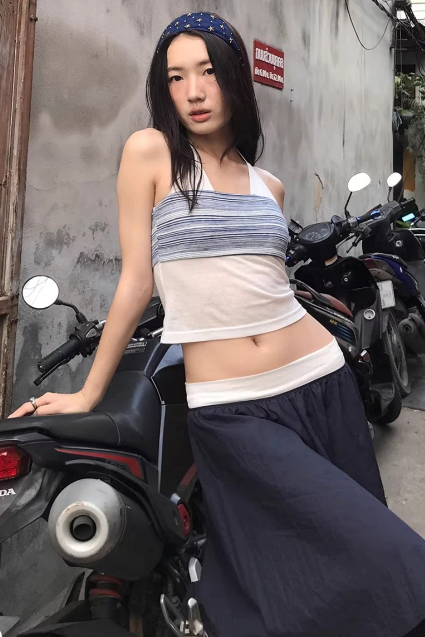 Striped Two-Tone Layered Skirt Set