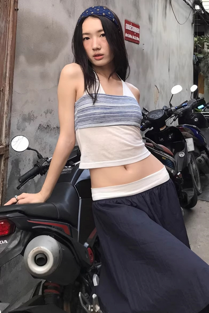 Striped Two-Tone Layered Skirt Set