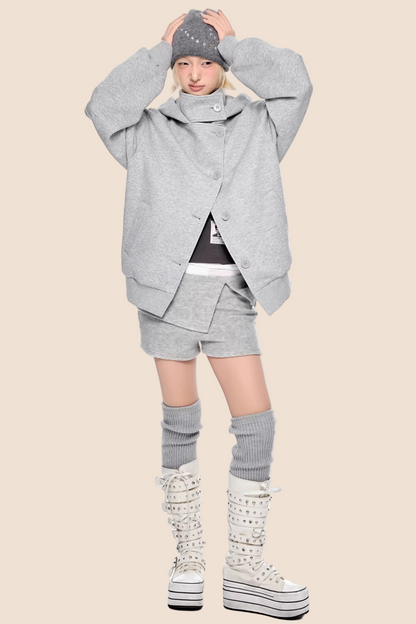 Retro Kapuzen-Sweatshirtjacke