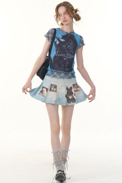 Chic Animal Print Denim Skirt