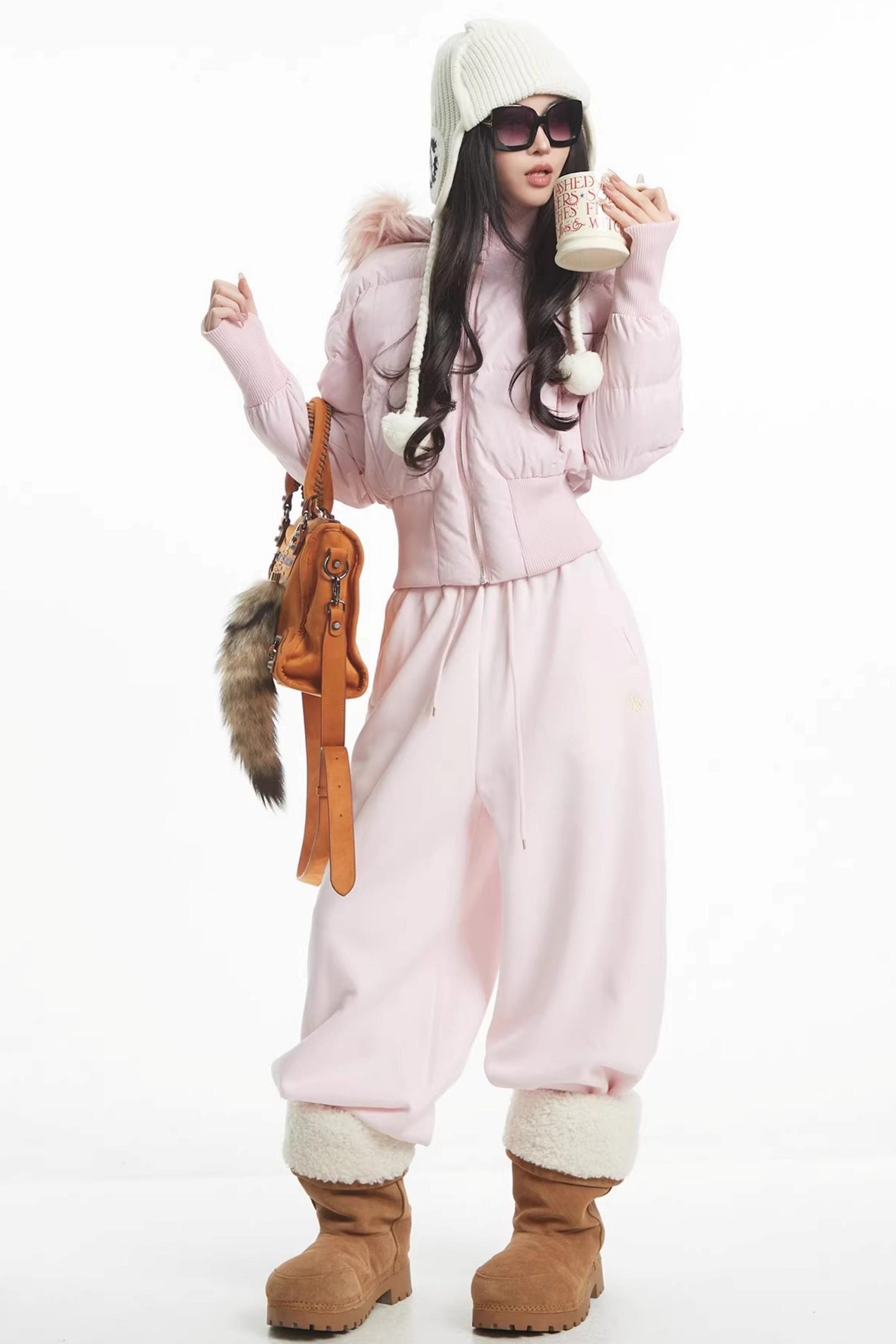 Pink Fur Collar Puffer Jacket