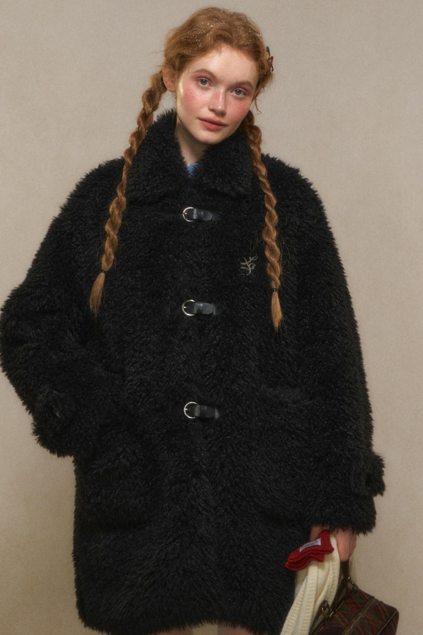 Woolen Lapel Fur Coat