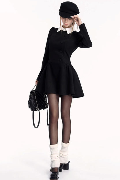 French Retro Color-Blocking Dress