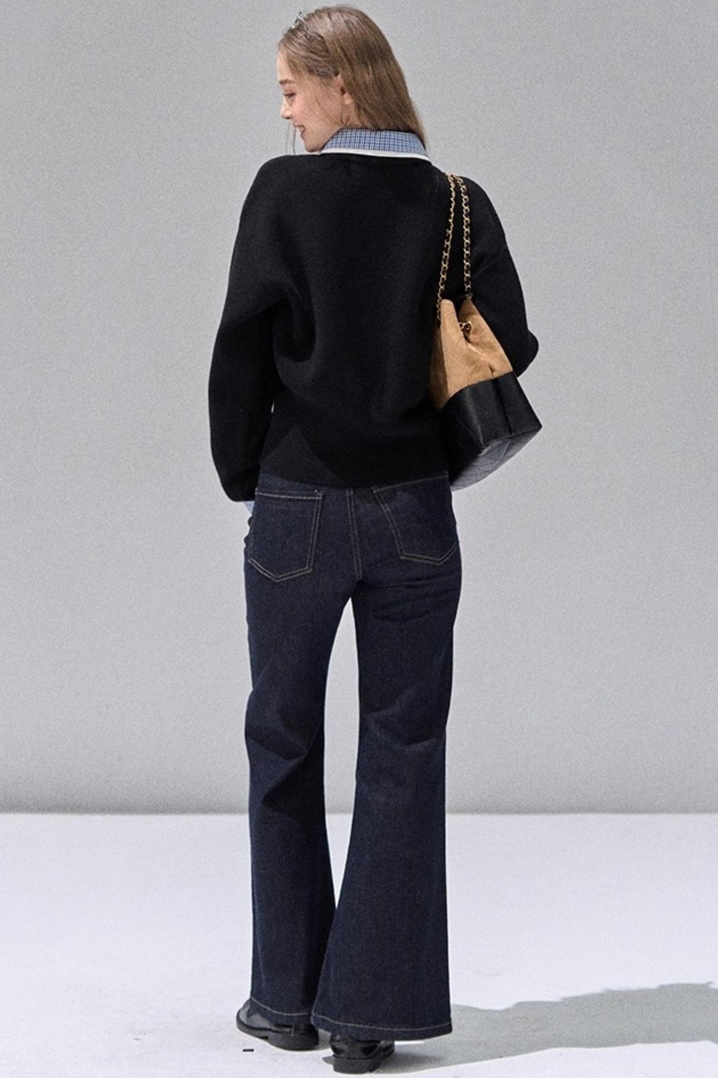 Fake Two Polo Lapel Sweater Skirt Set-Up