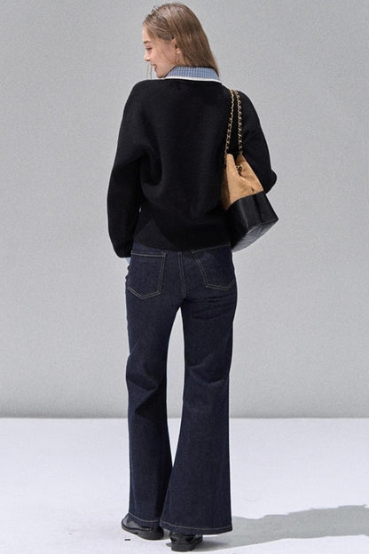 Fake Two Polo Lapel Sweater Skirt Set-Up