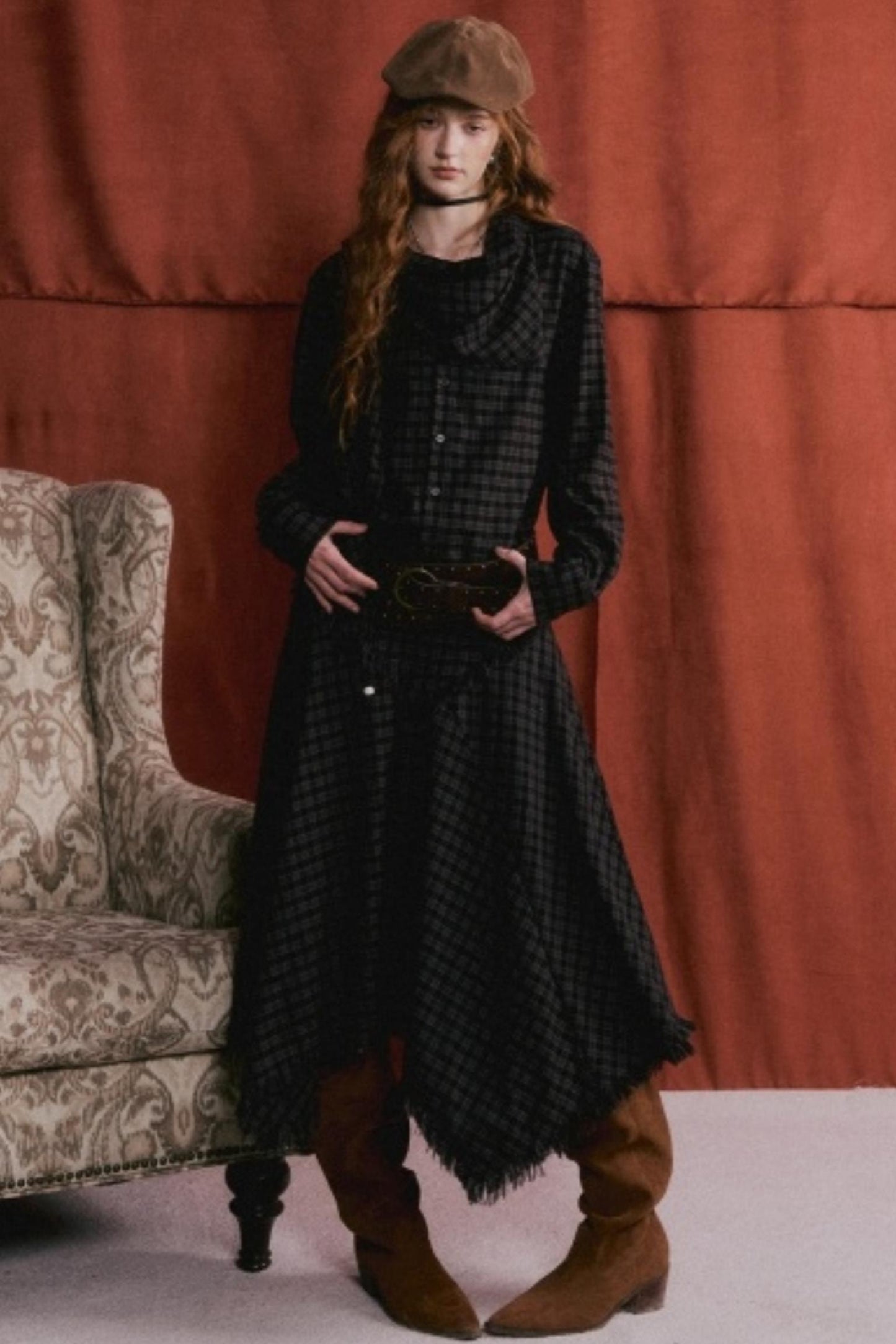 Retro Beaded Plaid Shirt Set-Up